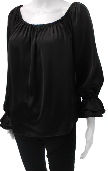 Posh Womens Basic Off the Shoulder Black 3/4 Sleeve Blouse Size XS