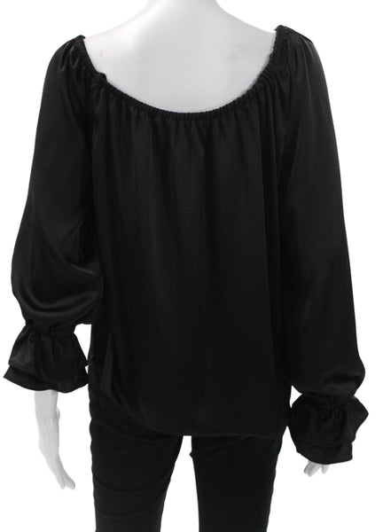 Posh Womens Basic Off the Shoulder Black 3/4 Sleeve Blouse Size XS