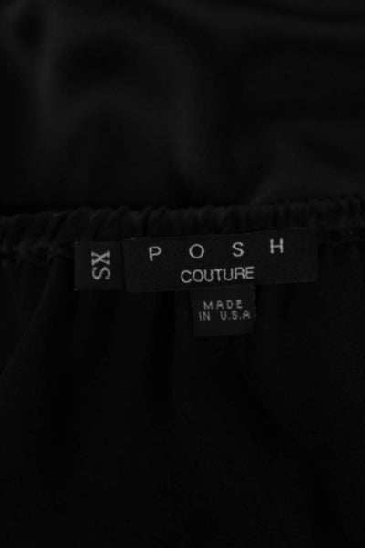 Posh Womens Basic Off the Shoulder Black 3/4 Sleeve Blouse Size XS