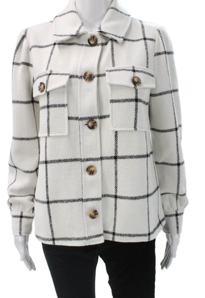Dolce Cabo Women Basic Jacket White Check Polyester Button Long Sleeve Size S