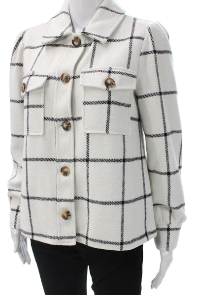 Dolce Cabo Women Basic Jacket White Check Polyester Button Long Sleeve Size S