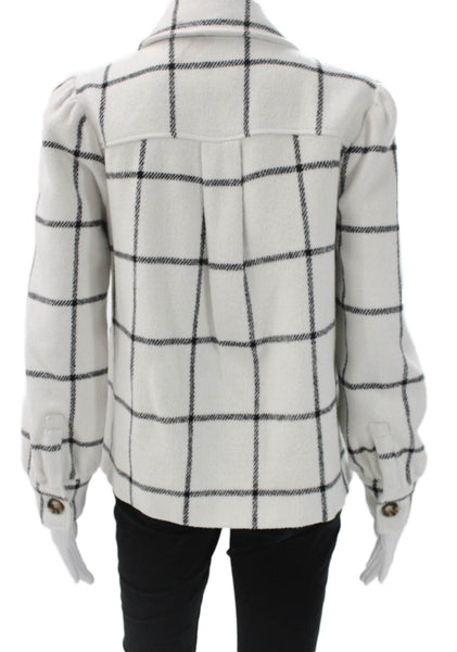 Dolce Cabo Women Basic Jacket White Check Polyester Button Long Sleeve Size S