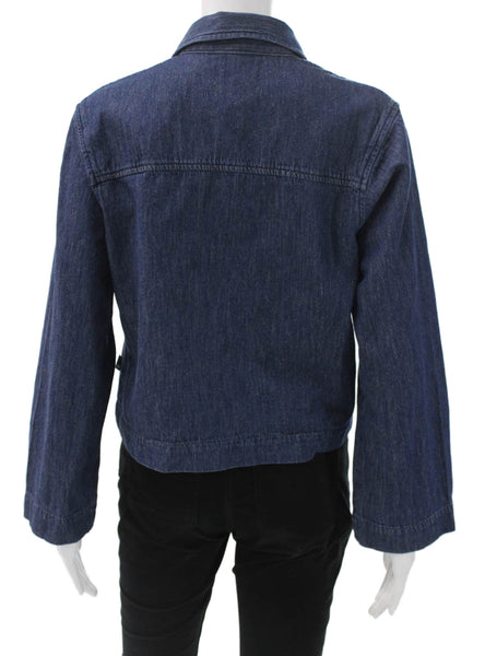 AG Adriano Goldschmied Womens Cropped Blue Cotton Blouse Long Sleeve Size XS