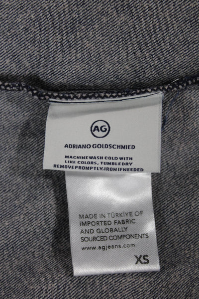 AG Adriano Goldschmied Womens Cropped Blue Cotton Blouse Long Sleeve Size XS