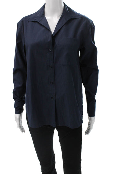 Brochu Walker Womens Collared Button Up Long Sleeve Blue Polyester Top Size XS