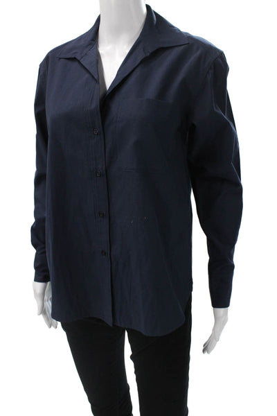 Brochu Walker Womens Collared Button Up Long Sleeve Blue Polyester Top Size XS