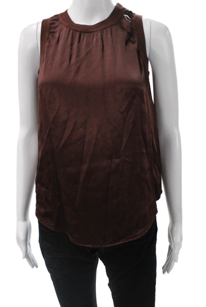 Michael Stars Women Satin Basic Sleeveless Tank Brown Round Neck Size XS