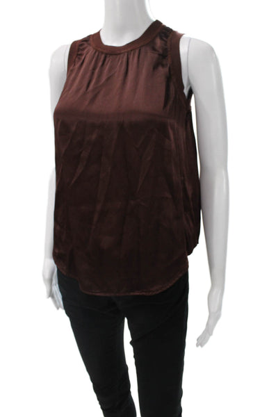Michael Stars Women Satin Basic Sleeveless Tank Brown Round Neck Size XS