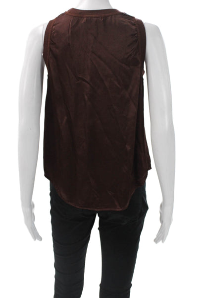 Michael Stars Women Satin Basic Sleeveless Tank Brown Round Neck Size XS