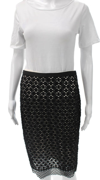 Marccain Women Black Wool Geometric Pencil Skirt Zip Knee Length Size 2