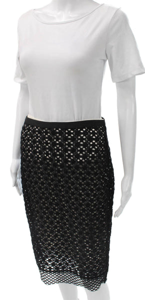 Marccain Women Black Wool Geometric Pencil Skirt Zip Knee Length Size 2