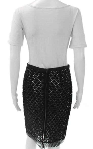 Marccain Women Black Wool Geometric Pencil Skirt Zip Knee Length Size 2