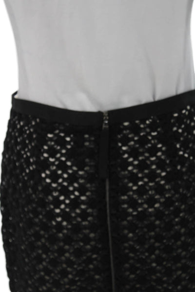 Marccain Women Black Wool Geometric Pencil Skirt Zip Knee Length Size 2