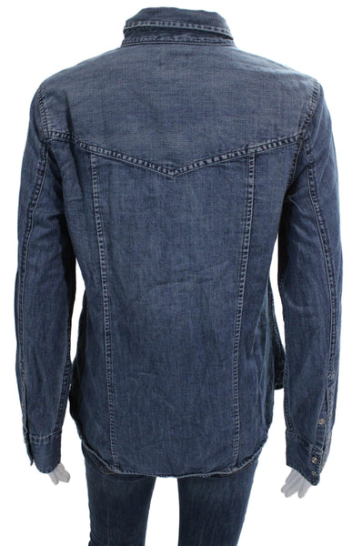 J Crew Women Blue Cotton Collared Long Sleeve Button Up Basic Shirt Size 6
