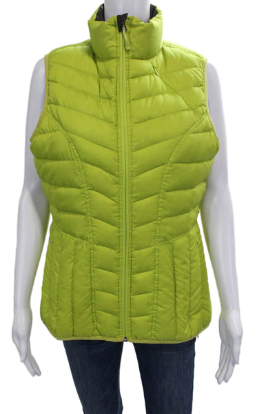 Athleta Women Puffer Vest Down Green Zip Solid Fall Size M