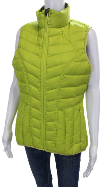 Athleta Women Puffer Vest Down Green Zip Solid Fall Size M