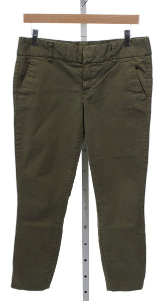J Crew Womens Chino Pants Green Cotton Zip Closure Size 8