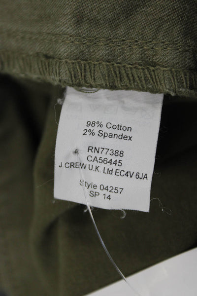 J Crew Womens Chino Pants Green Cotton Zip Closure Size 8
