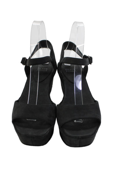 Eileen Fisher Womens Platform Slingbacks Wedge Sandals Black Size 7