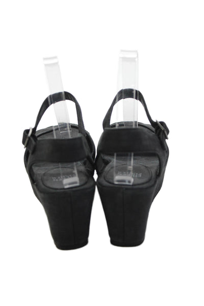 Eileen Fisher Womens Platform Slingbacks Wedge Sandals Black Size 7