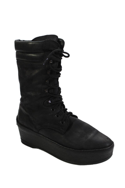 Tods Womens Leather Lace Up Platform Ankle Boots Black Size 37.5 7.5