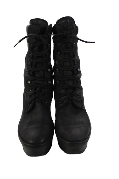 Tods Womens Leather Lace Up Platform Ankle Boots Black Size 37.5 7.5