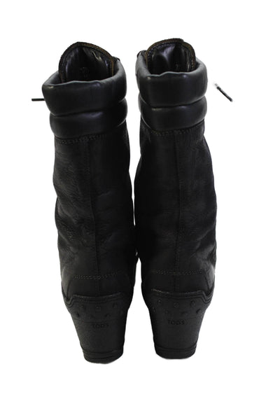 Tods Womens Leather Lace Up Platform Ankle Boots Black Size 37.5 7.5