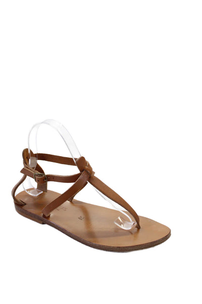 Kjaques St. Tropez Womens Leather Thong Ankle Strap Sandals Brown Size 38 8