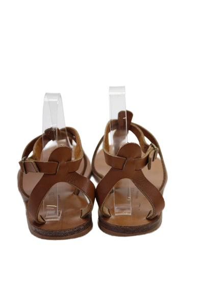 Kjaques St. Tropez Womens Leather Thong Ankle Strap Sandals Brown Size 38 8