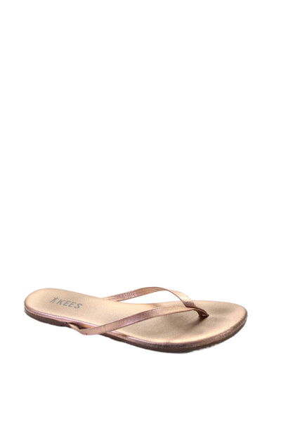 TKEES Womens Leather Thong Slide On Sandals Bronze Size 3