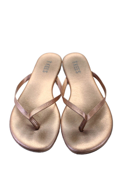 TKEES Womens Leather Thong Slide On Sandals Bronze Size 3