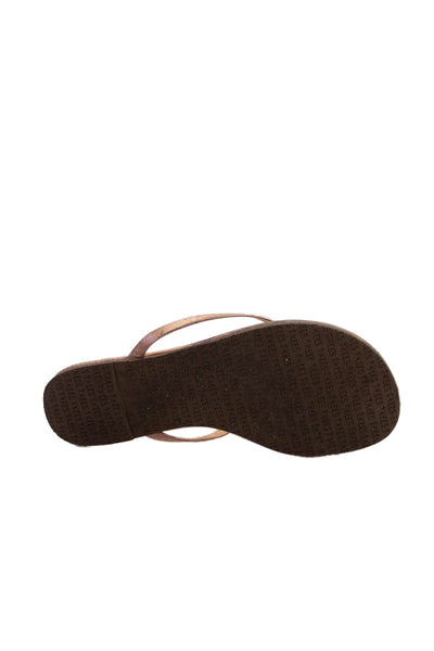 TKEES Womens Leather Thong Slide On Sandals Bronze Size 3