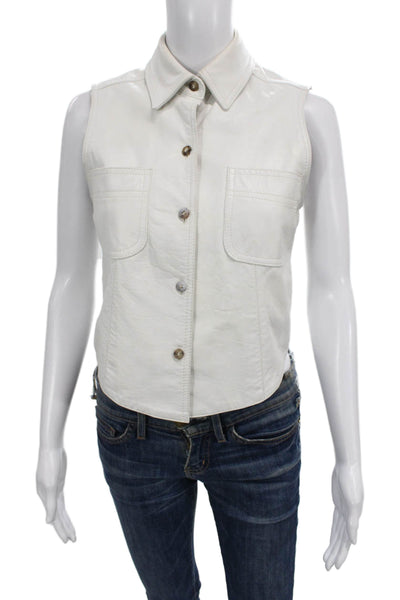 Xoe New York Womens Basic Leather Sleeveless Jacket White Button Size S