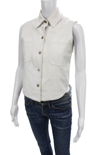 Xoe New York Womens Basic Leather Sleeveless Jacket White Button Size S
