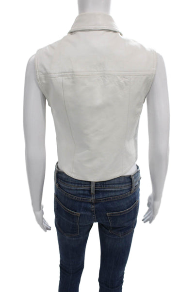 Xoe New York Womens Basic Leather Sleeveless Jacket White Button Size S