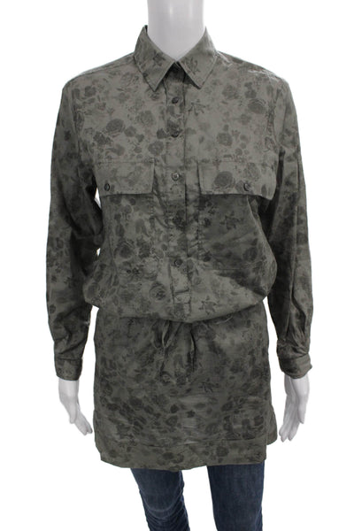 Comptoir Des Cotonniers Women Shirt Dress Gray Cotton Floral Size 34