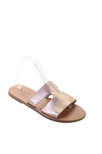 Ancient Greek Sandals Womens Leather Metallic Slide Sandals Brown Gold Size 11