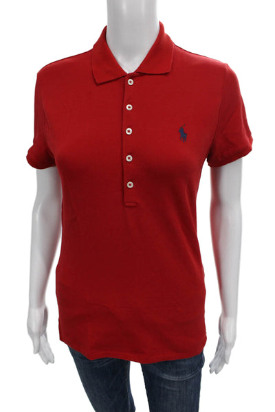 Polo Ralph Lauren Womens Polo Red Collared Short Sleeve Cotton Basic Size M