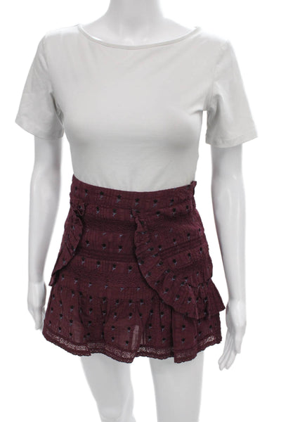 Love Shack Fancy Womens Mini Skirt Purple Floral Cotton Bohemian Size 2
