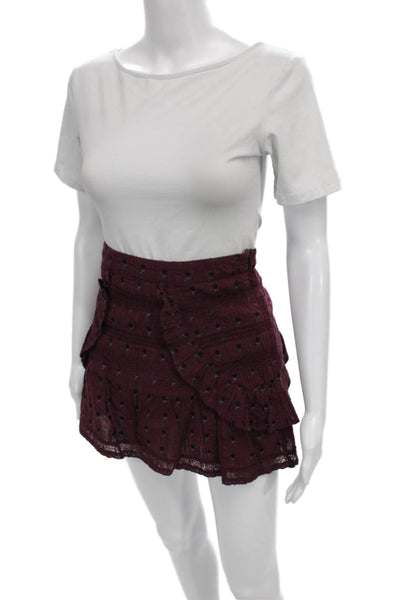 Love Shack Fancy Womens Mini Skirt Purple Floral Cotton Bohemian Size 2