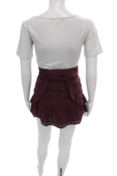 Love Shack Fancy Womens Mini Skirt Purple Floral Cotton Bohemian Size 2