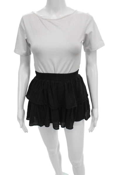 Leallo Womens Mini Skirt Black Cotton Solid Pull On Casual Summer Size S