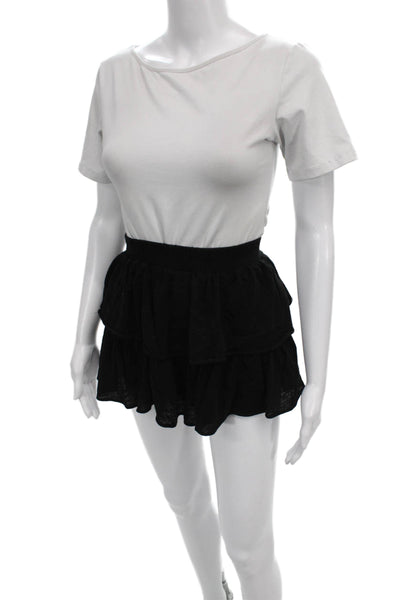 Leallo Womens Mini Skirt Black Cotton Solid Pull On Casual Summer Size S