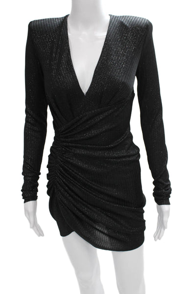 Alexandre Vauthier Women Bodycon Black V-Neck Long Sleeve Dress Size 36