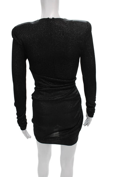 Alexandre Vauthier Women Bodycon Black V-Neck Long Sleeve Dress Size 36