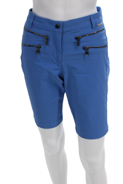 MDC Womens Bermuda Shorts Blue Button Solid Summer Sport Size 40