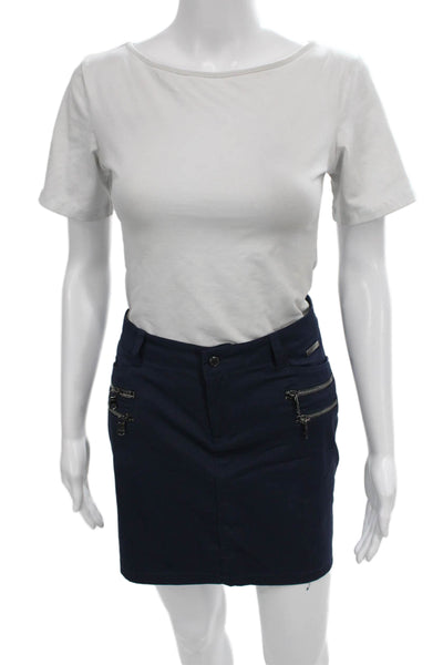 MDC Women Blue Cotton Mini Skirt Button Closure Solid Casual Size 40