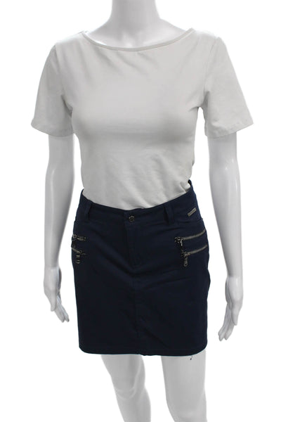 MDC Women Blue Cotton Mini Skirt Button Closure Solid Casual Size 40