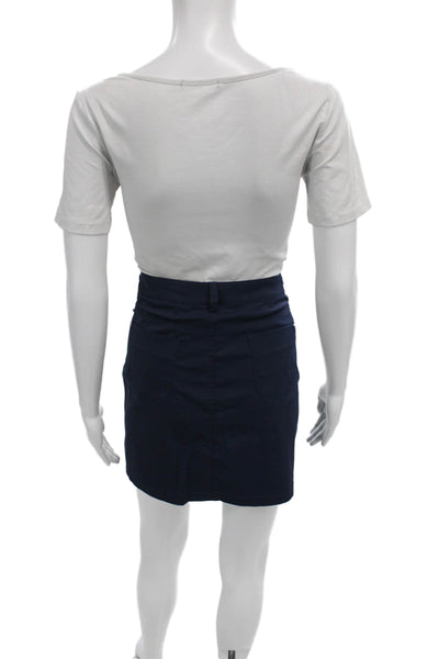 MDC Women Blue Cotton Mini Skirt Button Closure Solid Casual Size 40
