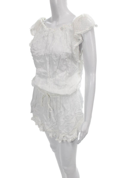 Sunday Saint Tropez Women Mini Dress White Linen Scoop Neck Cap Sleeve Size S
